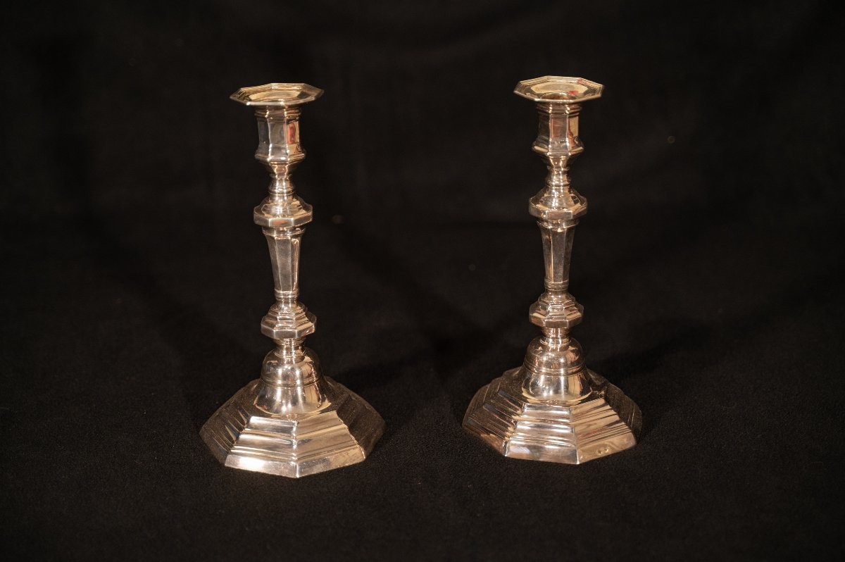 Pair Of Louis XIV Style Silver-plated Metal Candlesticks