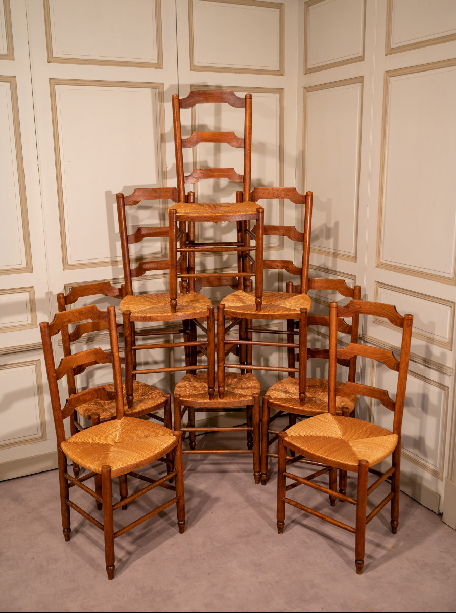 Set Of Eight Straw Chairs