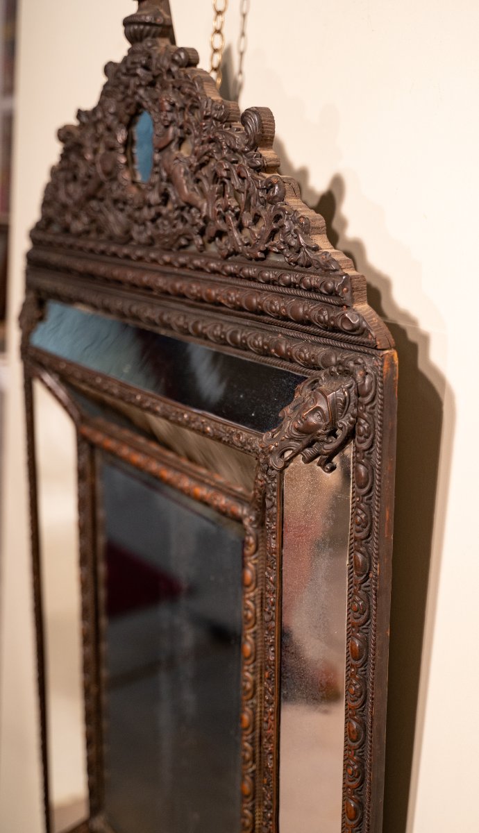 Miroir à parcloses en laiton repoussé, époque Napoléon III-photo-4