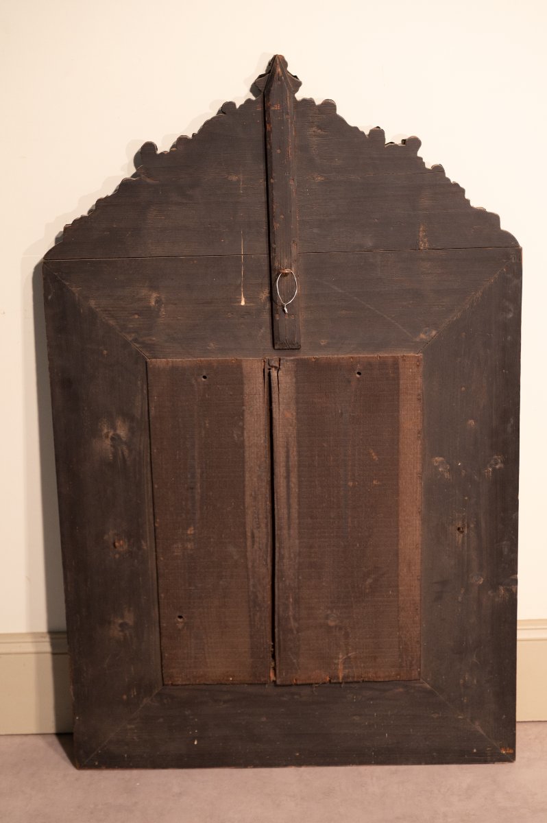 Miroir à parcloses en laiton repoussé, époque Napoléon III-photo-2