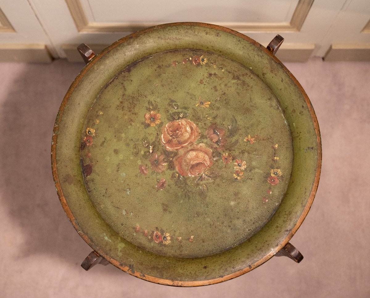 Plateau de tôle peinte et son piètement. Epoque Napoléon III-photo-2