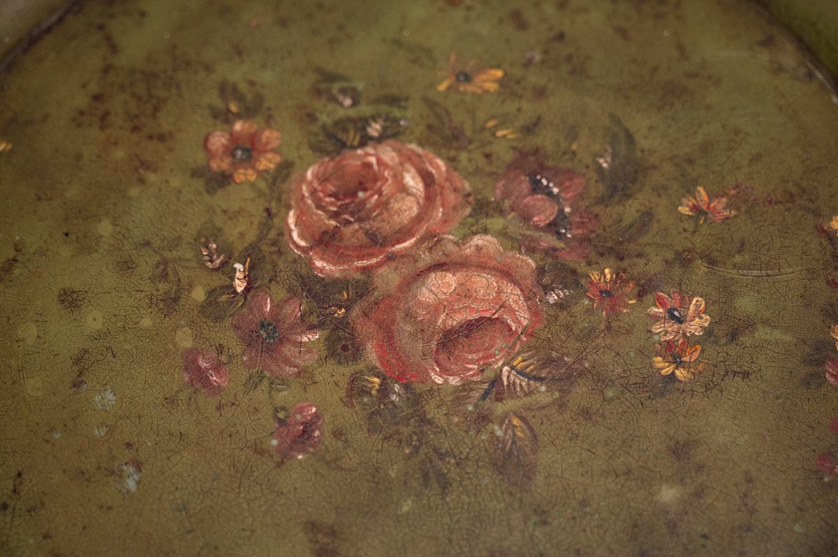 Plateau de tôle peinte et son piètement. Epoque Napoléon III-photo-4