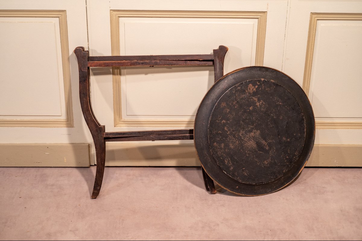 Plateau de tôle peinte et son piètement. Epoque Napoléon III-photo-2
