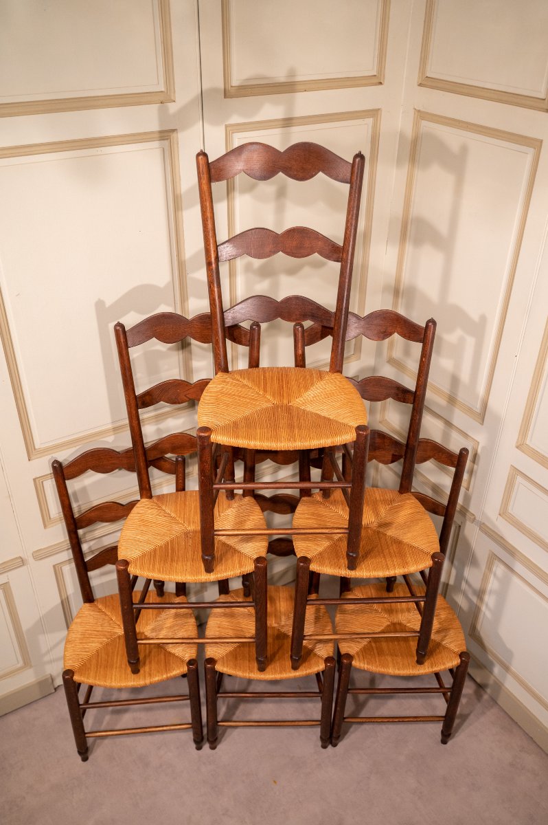 Set Of Six Oak Straw-seated Chairs-photo-2
