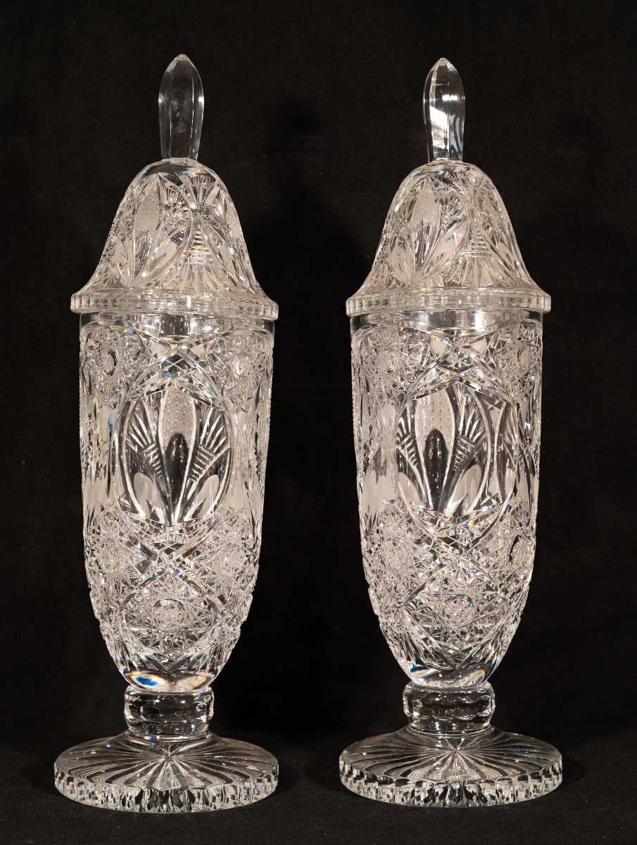 A Fine Pair Of Cut Crystal Vases