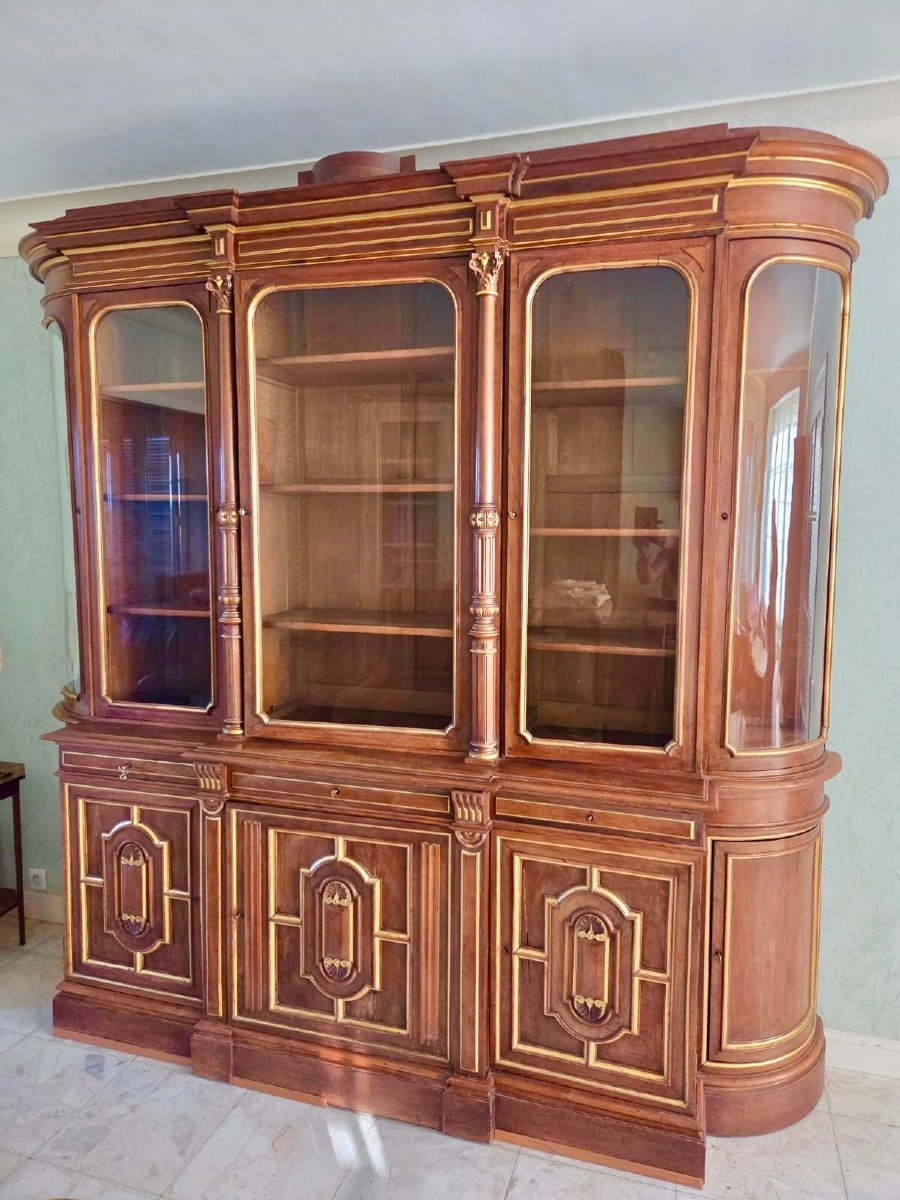 Light Walnut Bookcase With Arched Doors-photo-2