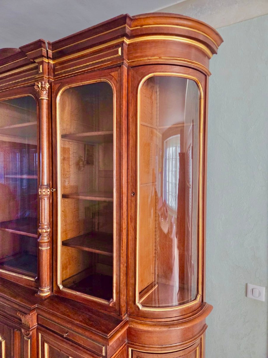 Light Walnut Bookcase With Arched Doors-photo-4