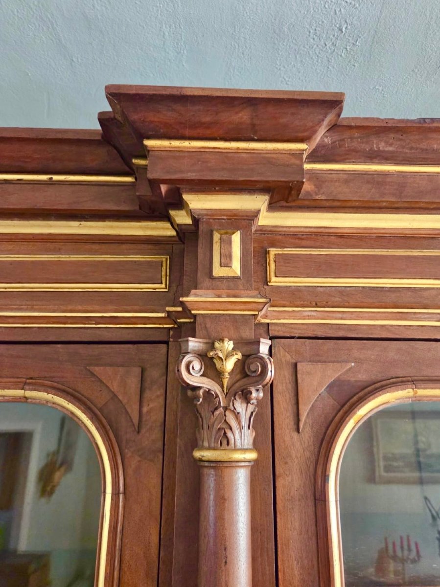 Light Walnut Bookcase With Arched Doors-photo-2