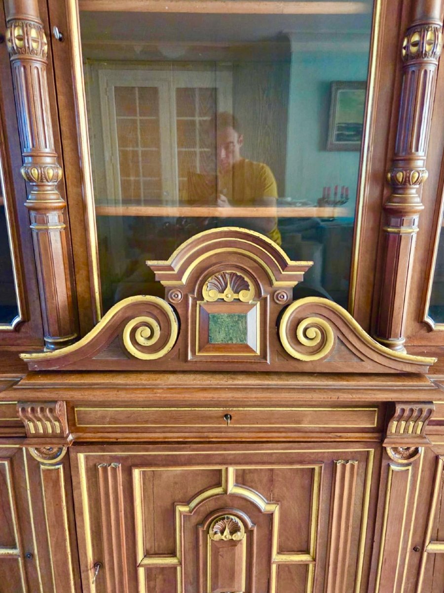 Light Walnut Bookcase With Arched Doors-photo-4