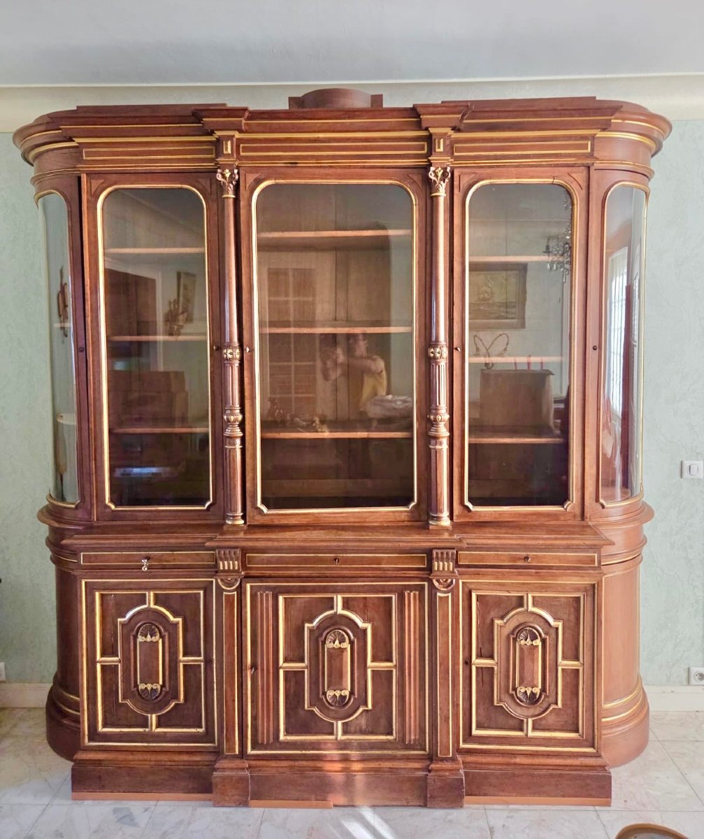 Light Walnut Bookcase With Arched Doors
