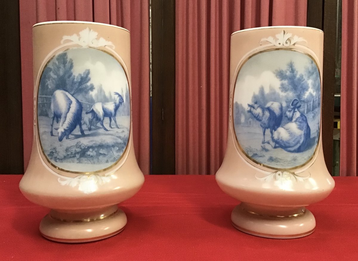 Pair Of Opaline Vases, 19th