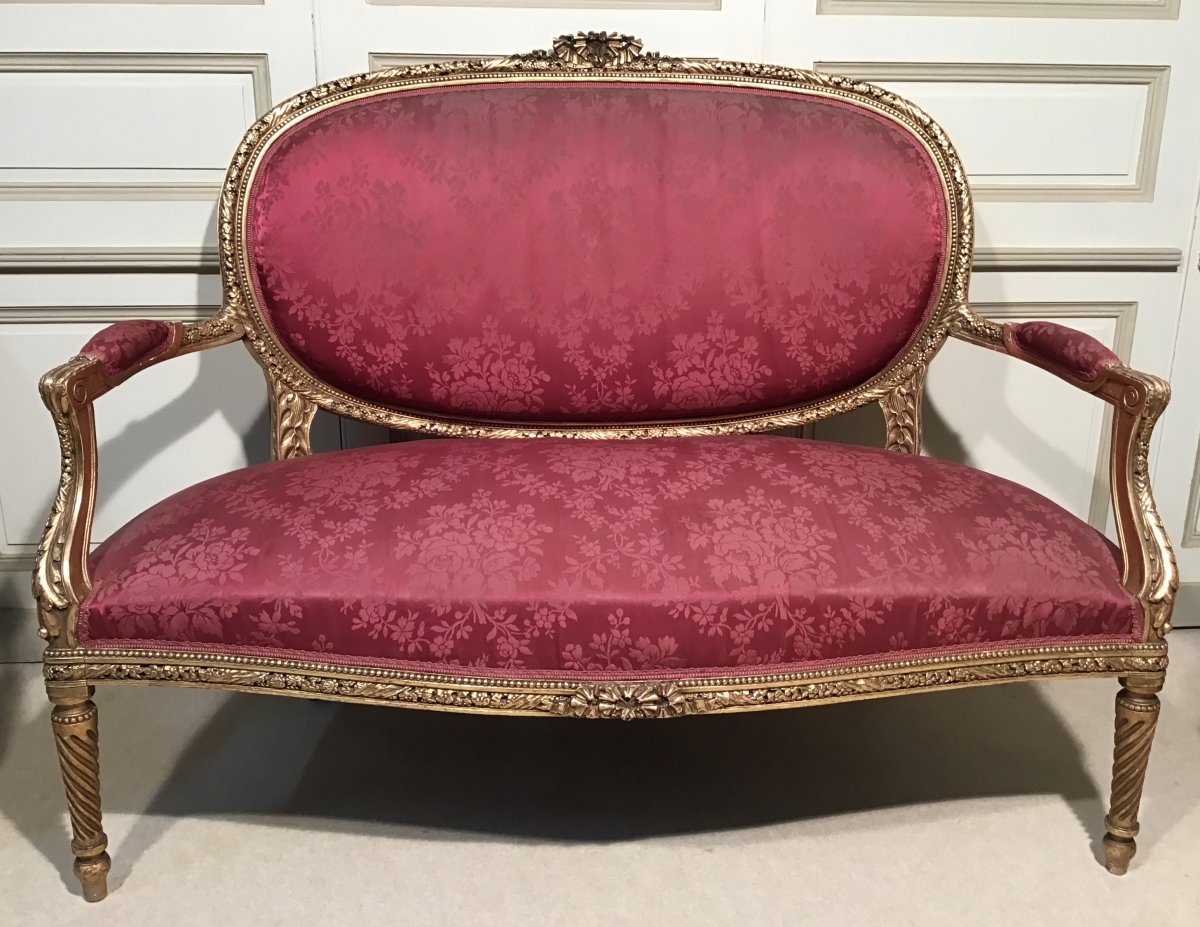 Louis XVI Style Living Room In Golden Wood Period Late 19th-photo-3