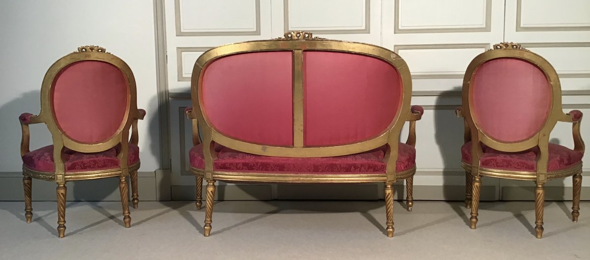 Louis XVI Style Living Room In Golden Wood Period Late 19th-photo-3