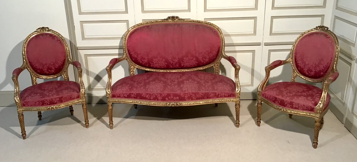 Louis XVI Style Living Room In Golden Wood Period Late 19th