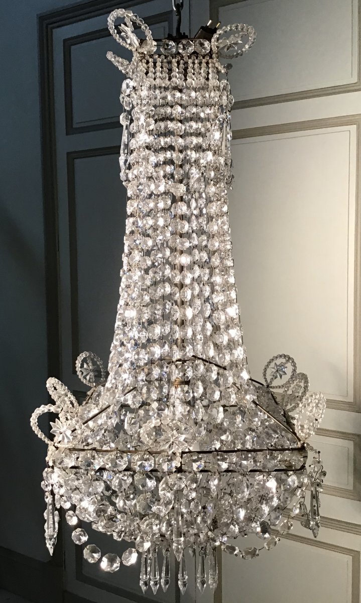 Lustre Montgolfière En Cristal, Début 20ème -photo-3