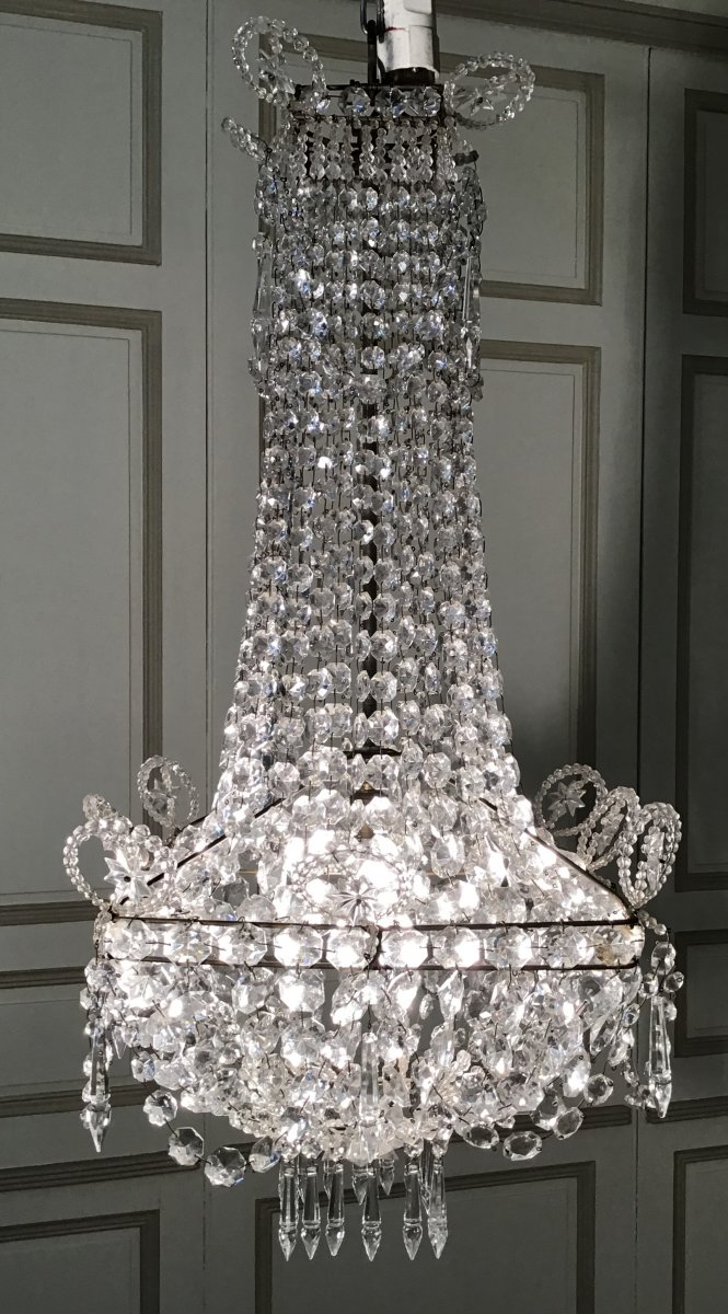 Lustre Montgolfière En Cristal, Début 20ème -photo-3