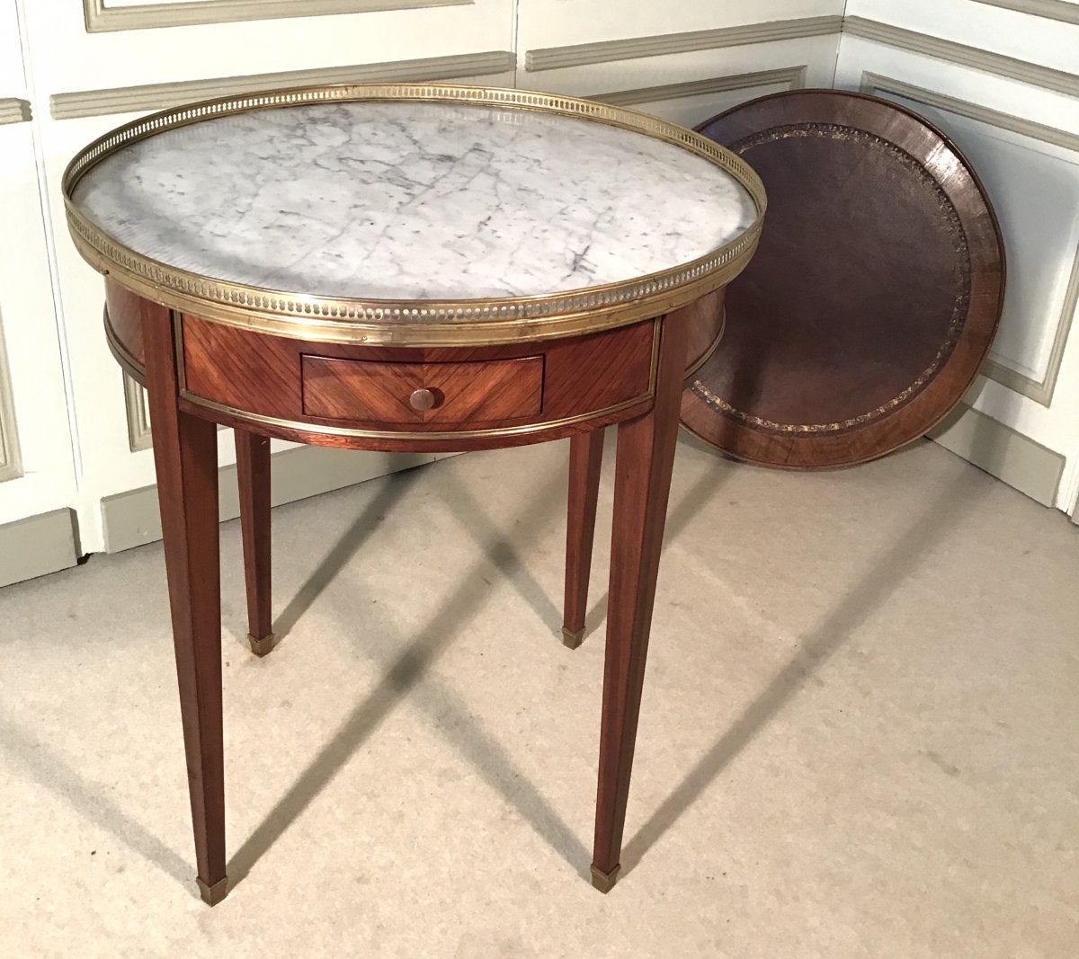 Louis XVI Style Hot Water Bottle Table In Rosewood And Mahogany Veneer, Late 19th-photo-4
