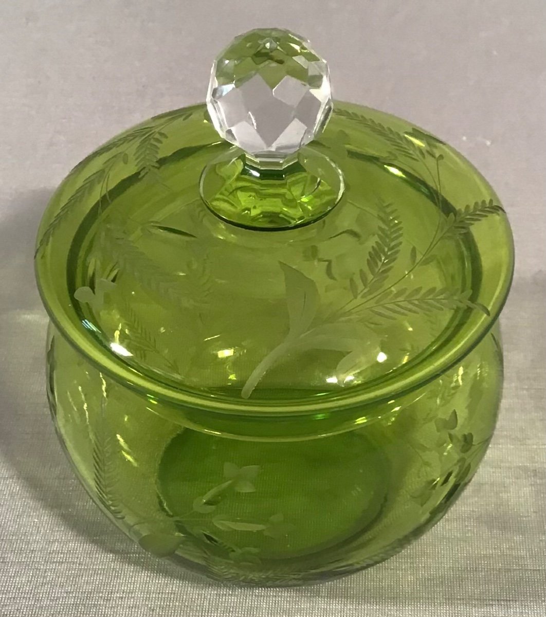 Green Cut Crystal Candy Box, 20th-photo-2