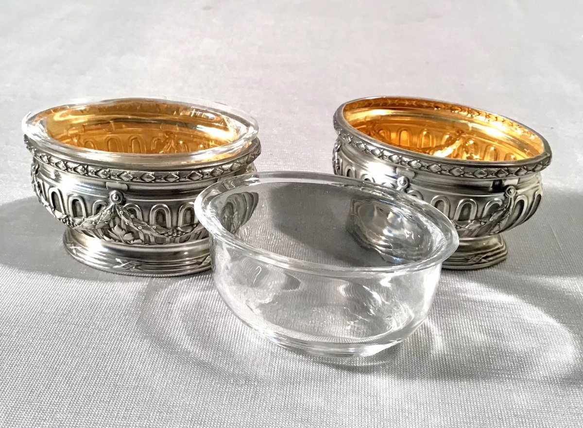 Pair Of Oval Salarons In Silver And Vermeil, 20th-photo-4