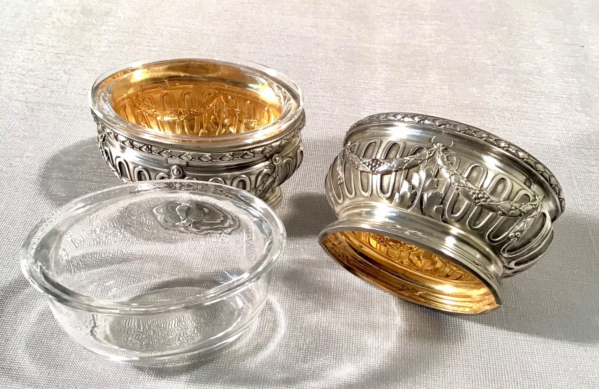 Pair Of Oval Salarons In Silver And Vermeil, 20th-photo-1