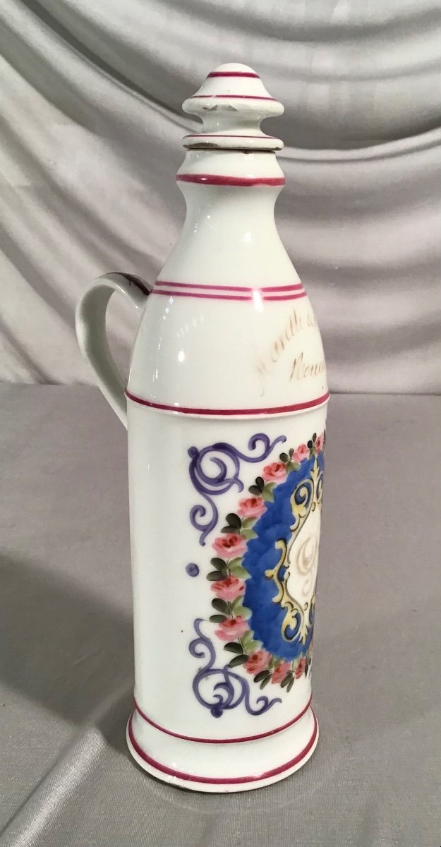 Porcelain Liqueur Bottle, Rouen, Early 20th C.-photo-3