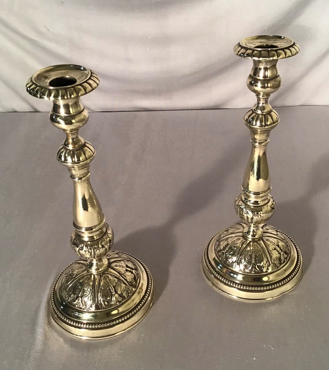 Paire De Bougeoirs En Laiton, Époque Louis Philippe-photo-3