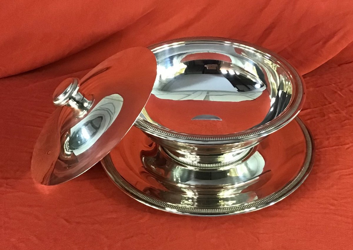 Vegetable Dish In Silver Metal, Mid-20th Century Period-photo-2