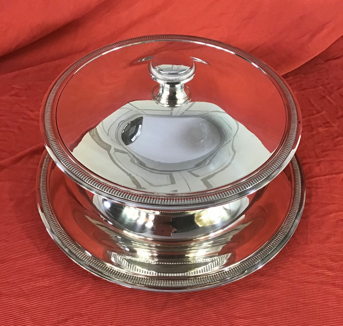 Vegetable Dish In Silver Metal, Mid-20th Century Period-photo-3