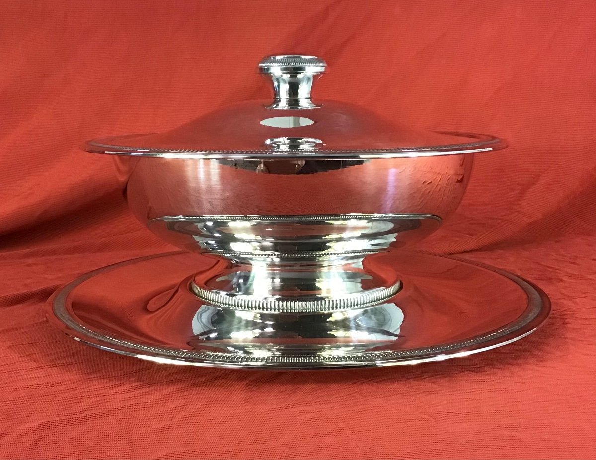 Vegetable Dish In Silver Metal, Mid-20th Century Period-photo-4