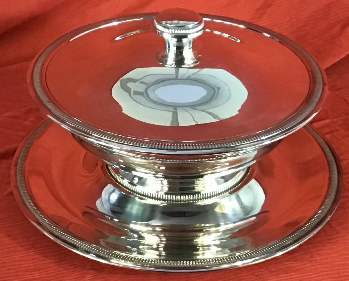 Vegetable Dish In Silver Metal, Mid-20th Century Period-photo-1