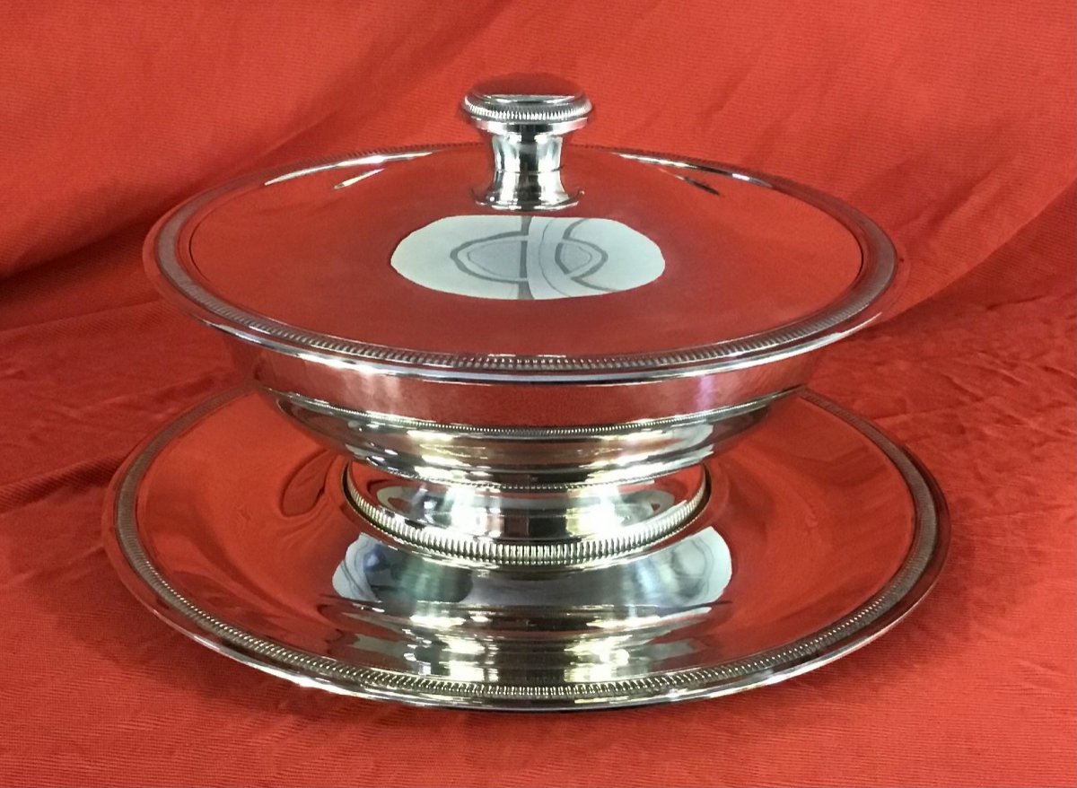 Vegetable Dish In Silver Metal, Mid-20th Century Period