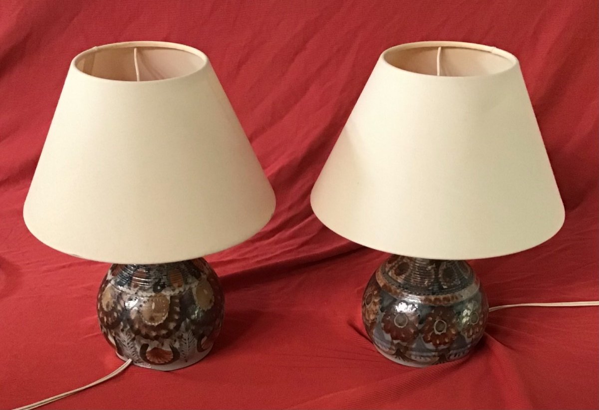 Pair Of Stoneware Lamps Signed -photo-6