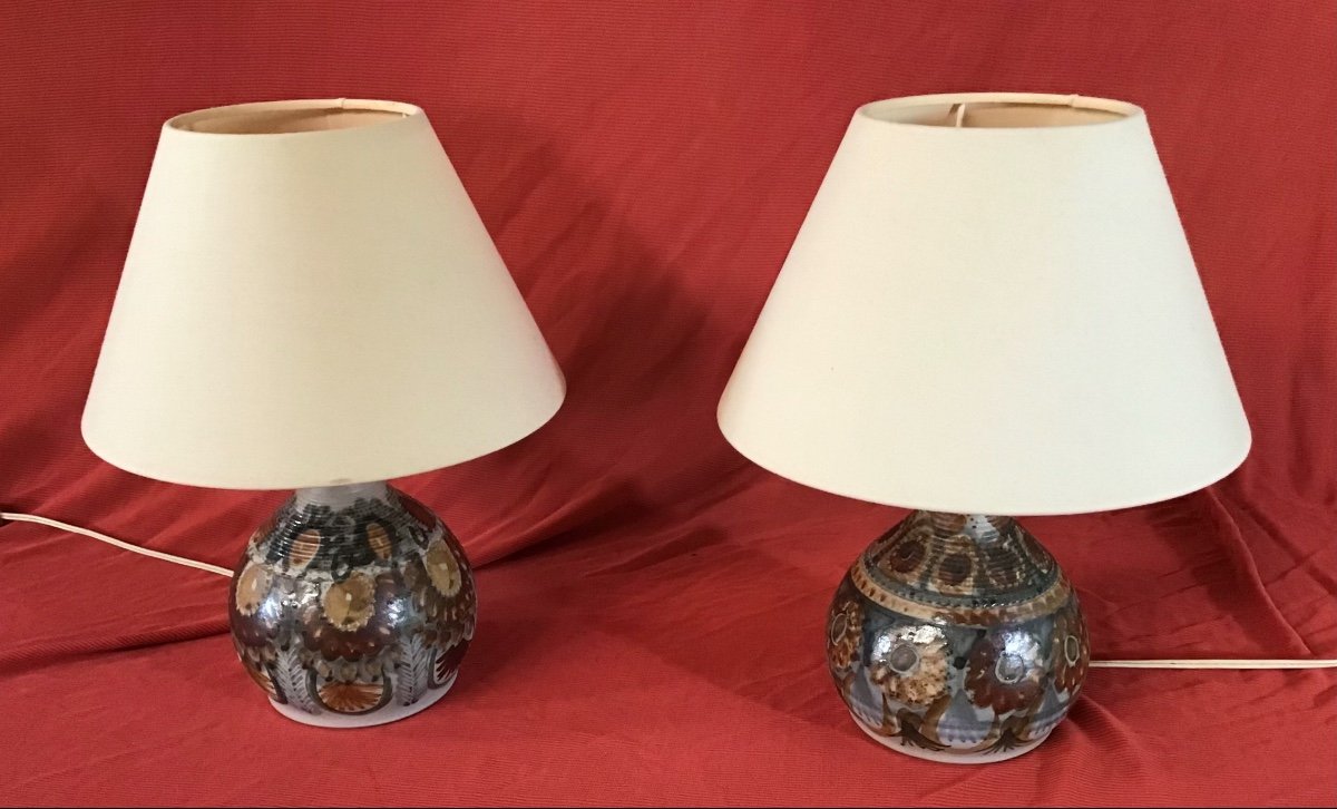 Pair Of Stoneware Lamps Signed 