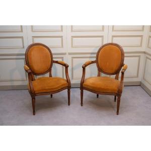 Pair Of Cabriolet Armchairs With Louis XVI Style Medallions