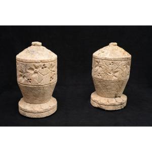 Pair Of Limestone Urns