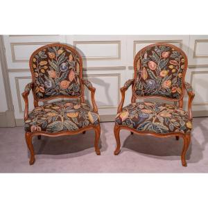 Pair Of Louis XV Style "queen" Armchairs