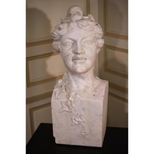 Important Carrara Marble Bust "the Young Girl With The Bun"
