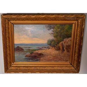 Seaside Landscape, Oil On Canvas, 19th Century
