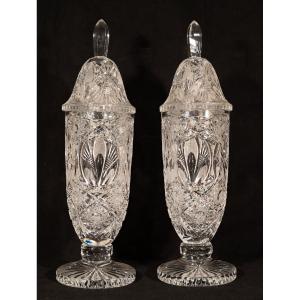 Importante paire de vases en cristal taillé