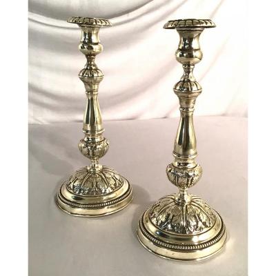 Paire De Bougeoirs En Laiton, Époque Louis Philippe