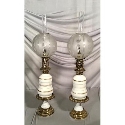 Pair Of Porcelain Oil Lamps, Napoleon III Period