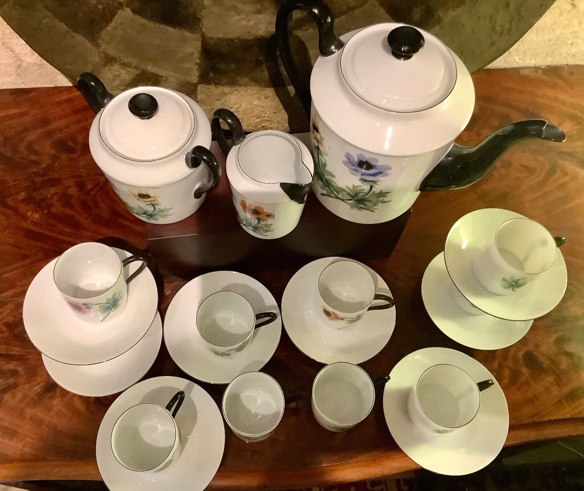 Service à Café, Art Déco, 1925/1930, Limoges, Décor Main, Décorateur Lc -photo-4