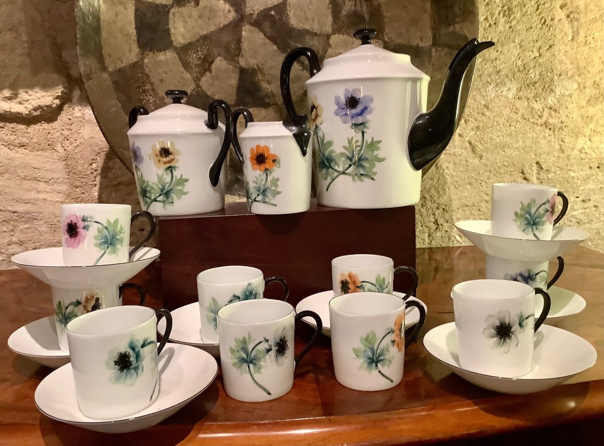 Service à Café, Art Déco, 1925/1930, Limoges, Décor Main, Décorateur Lc 
