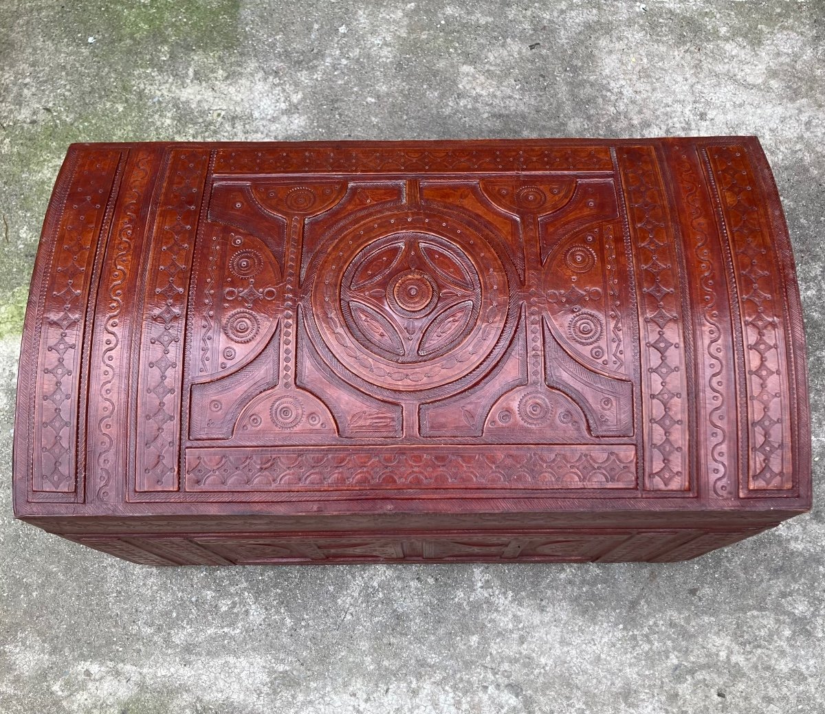Grand Coffre Touareg Cuir Et Bois -photo-3