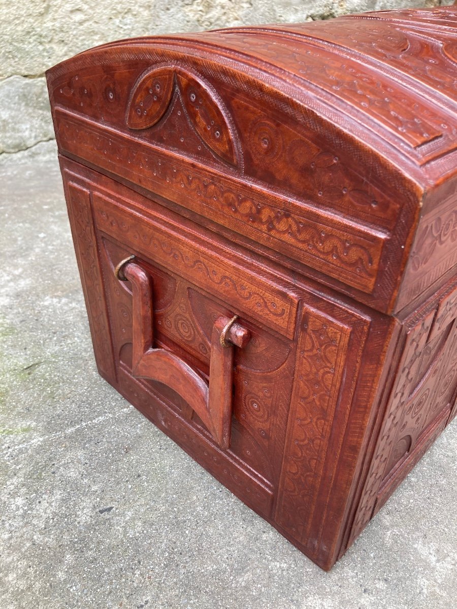 Grand Coffre Touareg Cuir Et Bois -photo-4