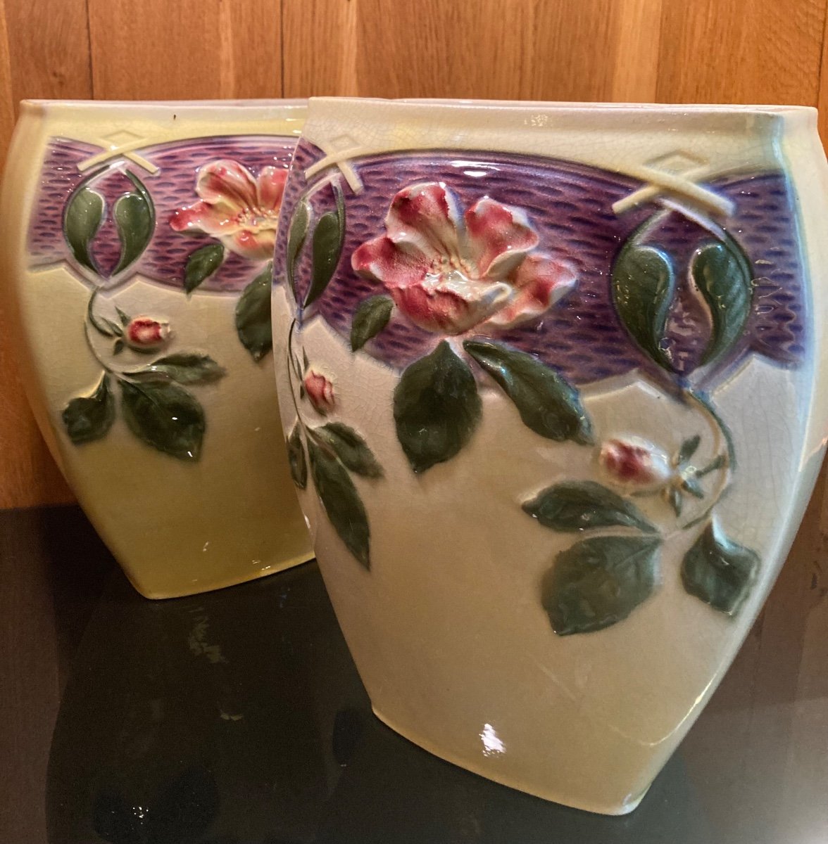 Pair Of Barbotine Ceramic Vase -photo-6