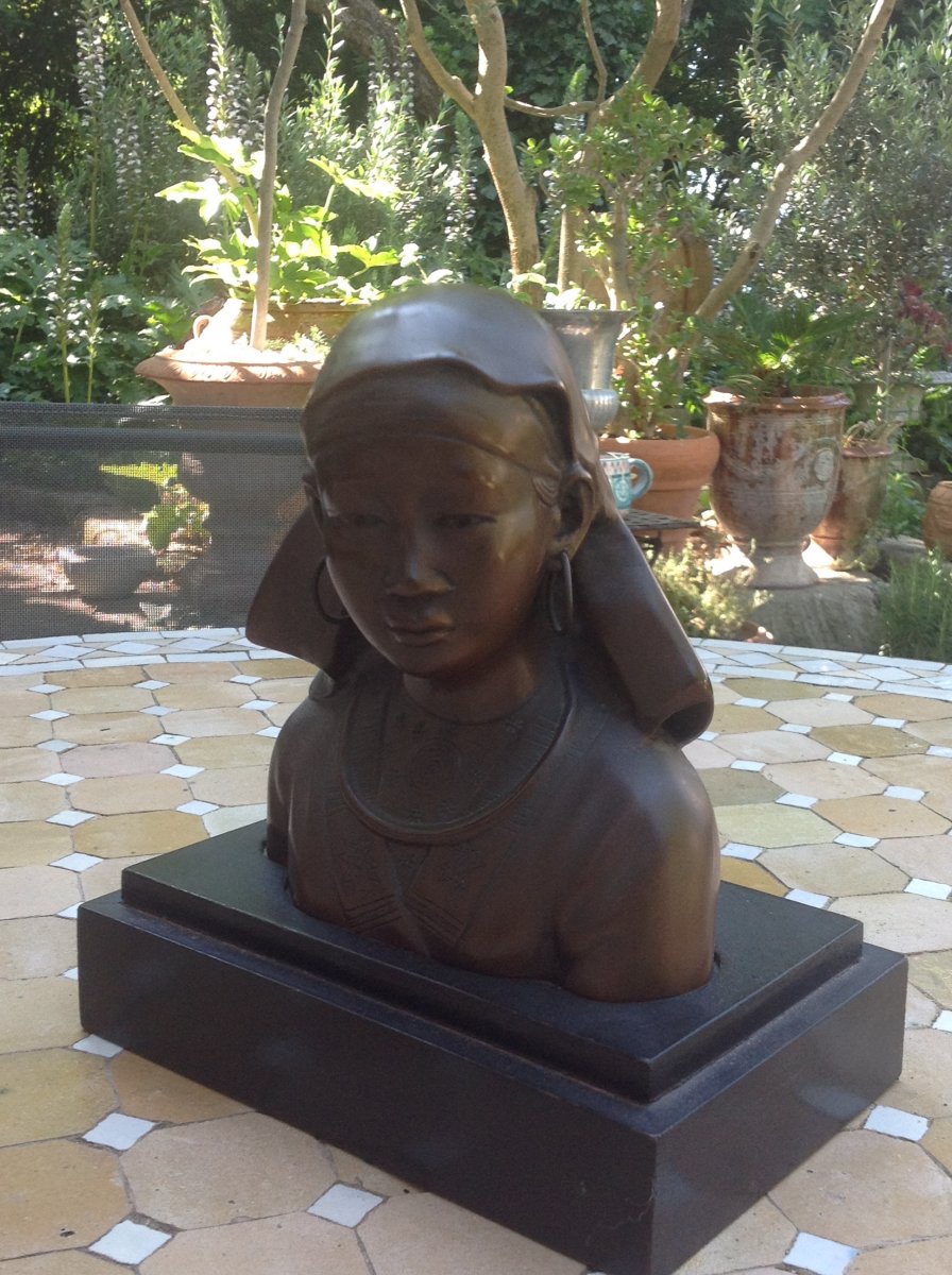 Buste En Bronze Indochine Art Deco -photo-3