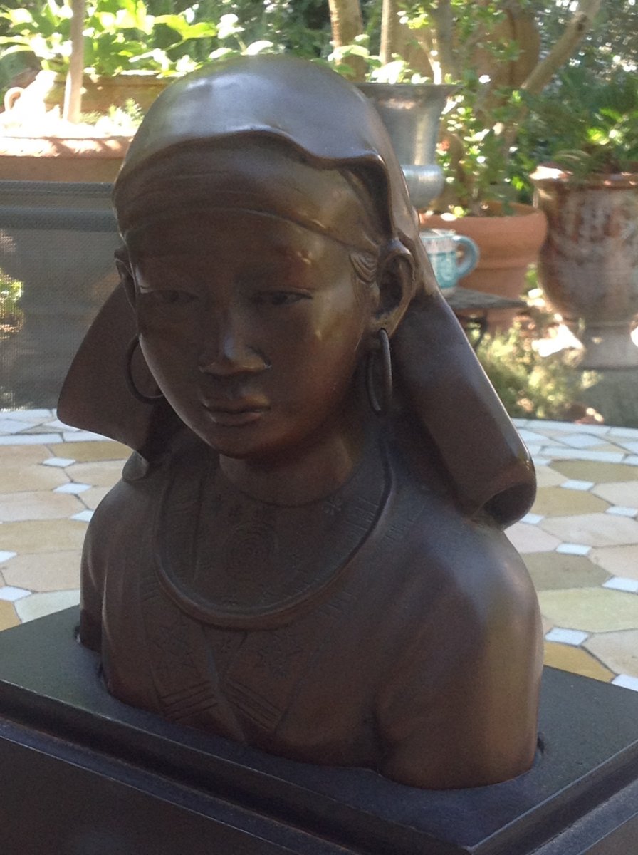 Indochina Art Deco Bronze Bust-photo-3