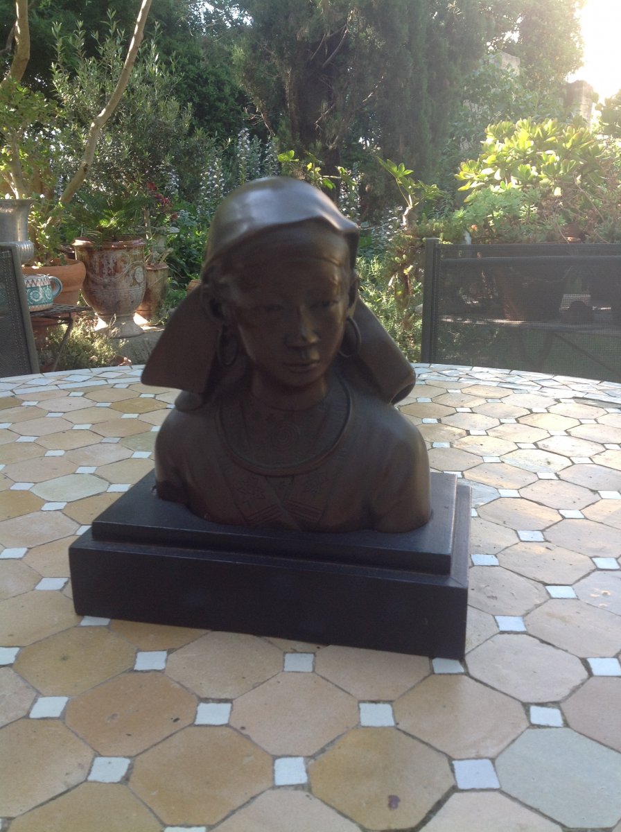 Indochina Art Deco Bronze Bust-photo-4
