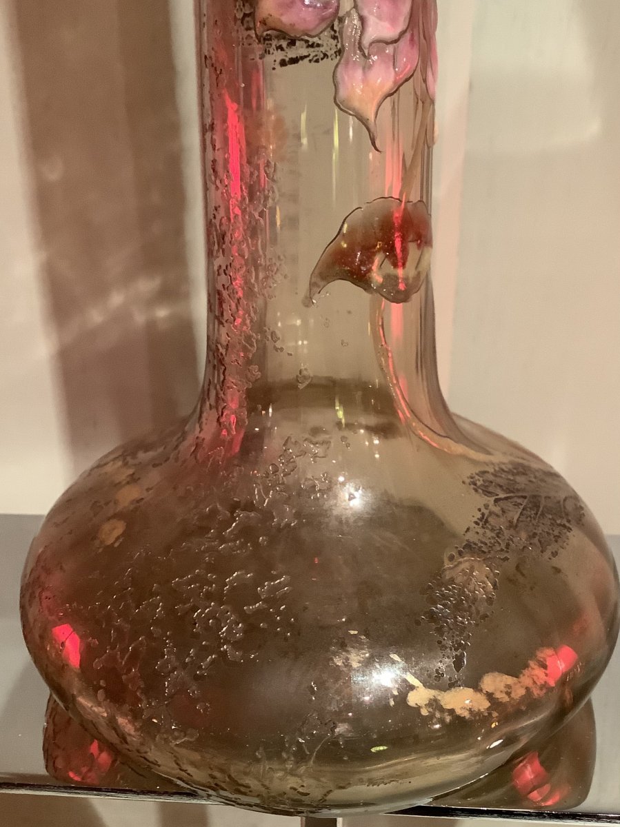 Rare Vase Emile Gallé . Cristal , Email -photo-2